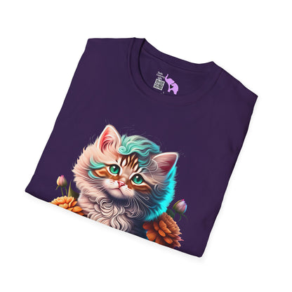 Cute Colorful Kitten in Flowers 3 Adult T-shirt