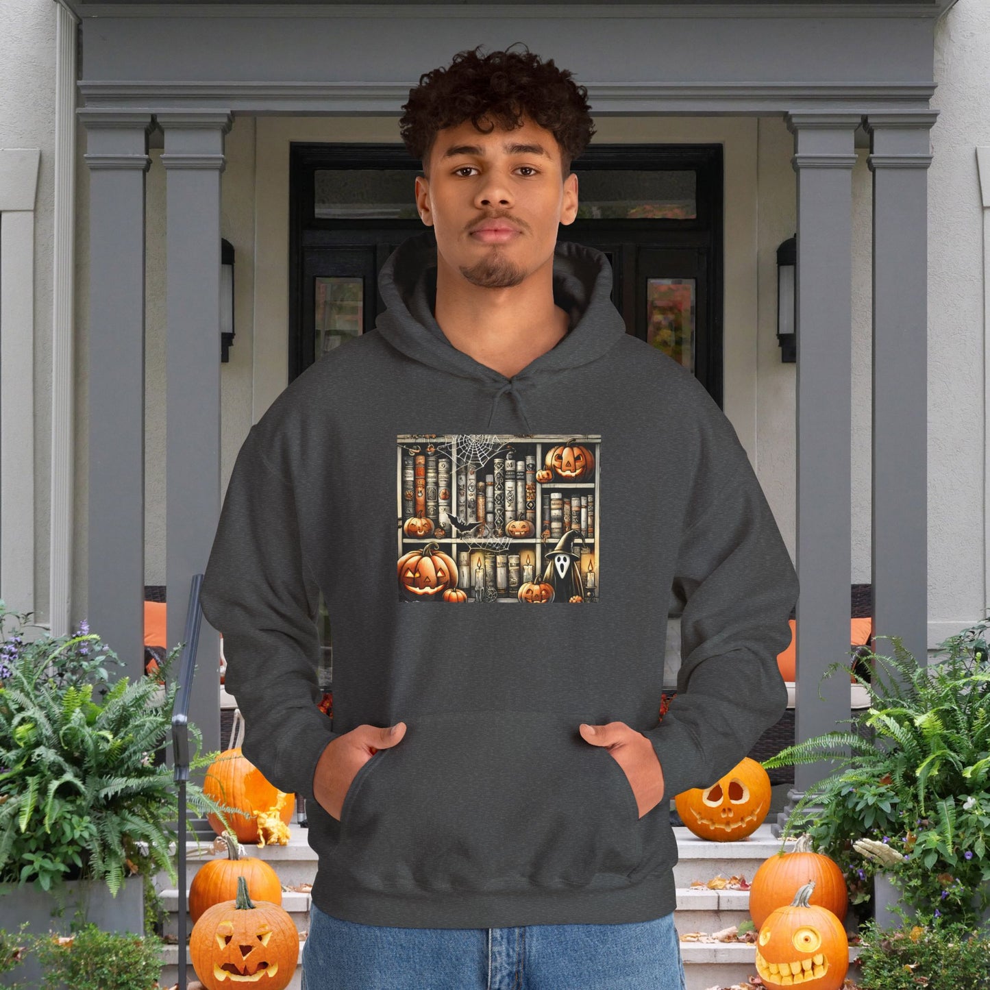 Spooky Book Shelf Heavy Blend™ Hooded Sweatshirt