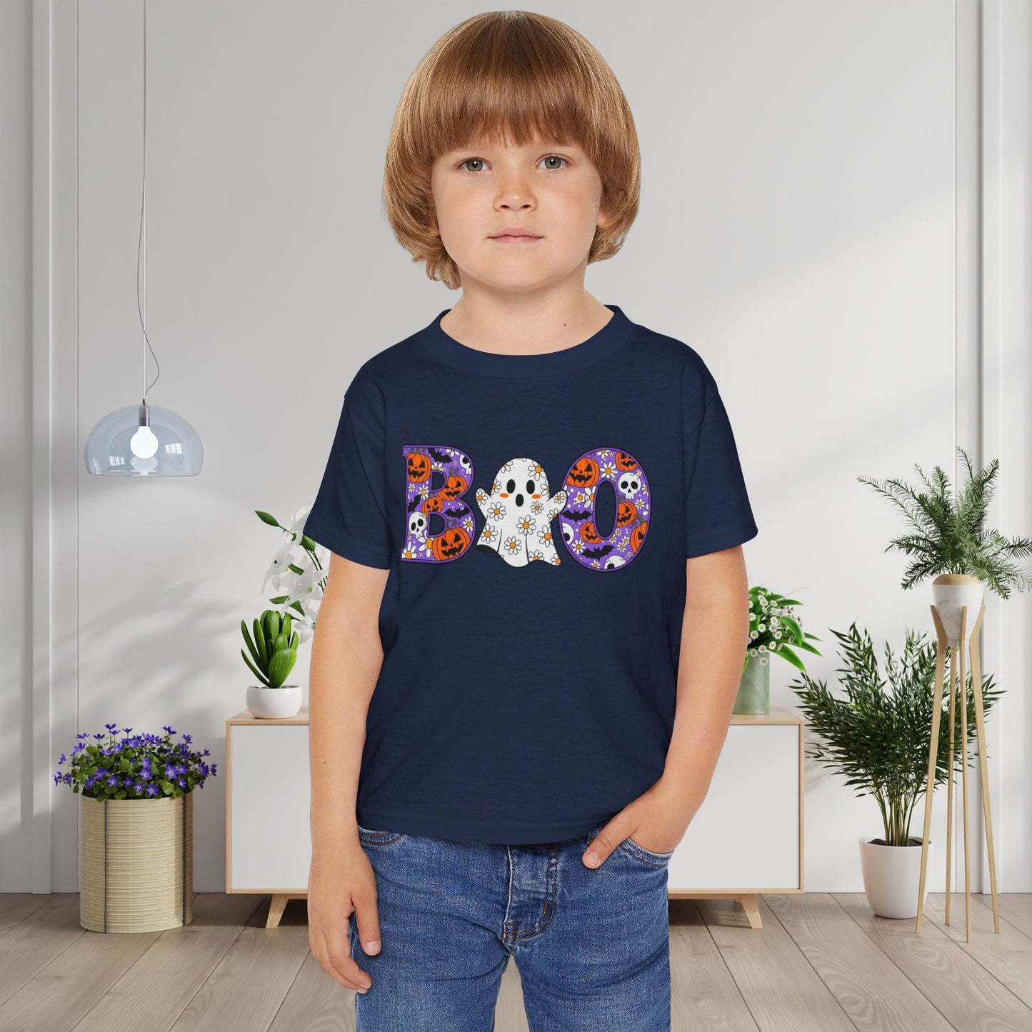 Cute Floral Boo w/Ghost Heavy Cotton™ Toddler T-shirt