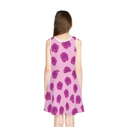 Rosy Dream Peonies Girls' Sleeveless Sundress