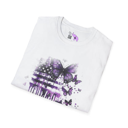 Purple Drip American Flag & Butterflies Adult T-shirt