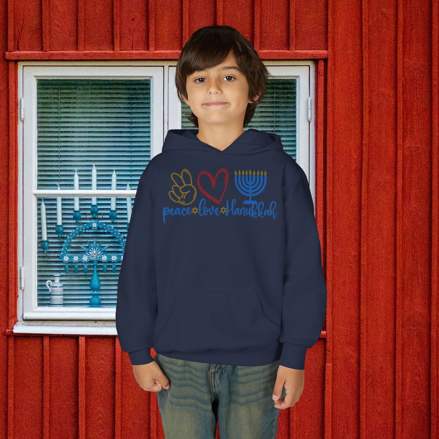 Peace Love Hanukkah Youth Heavy Blend Hoodie