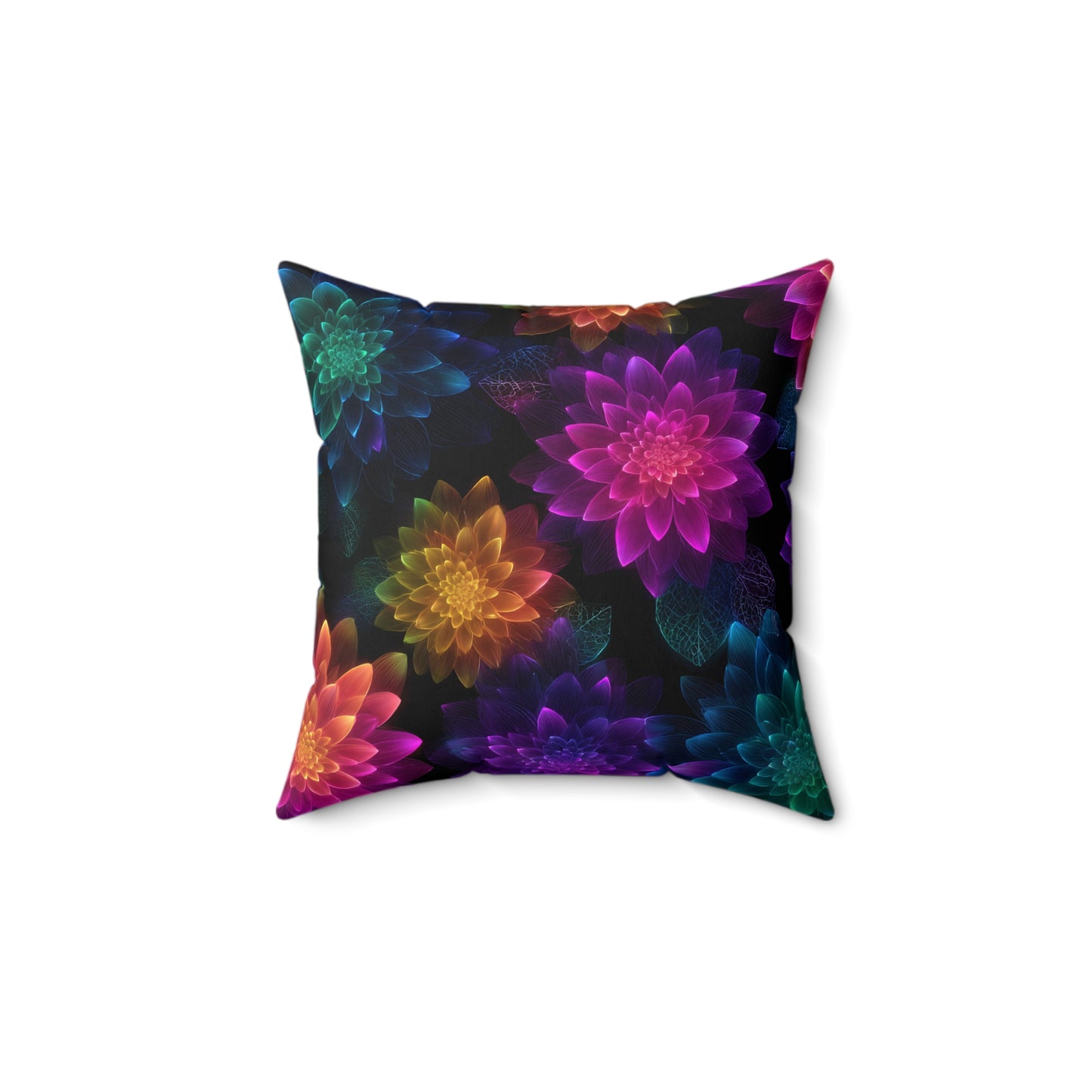 Neon Lotus Blooms Throw Pillow