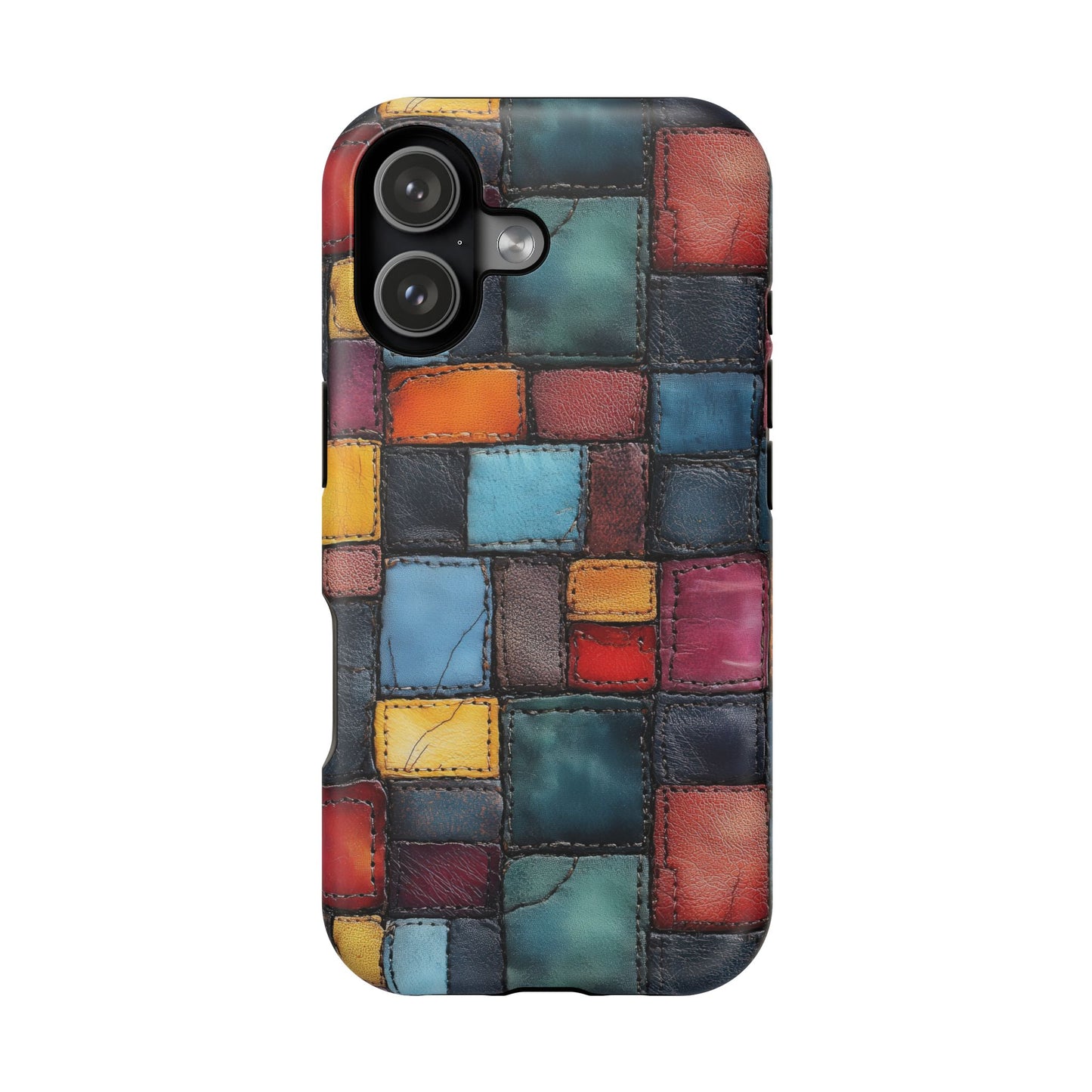 Coloerful Leather Patchwork MagSafe® Compatible Tough Case for iPhone