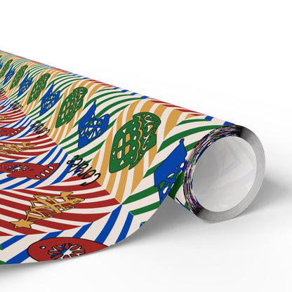 Red, Green & Gold Christmas Custom Name Wrapping Paper (Coralee)