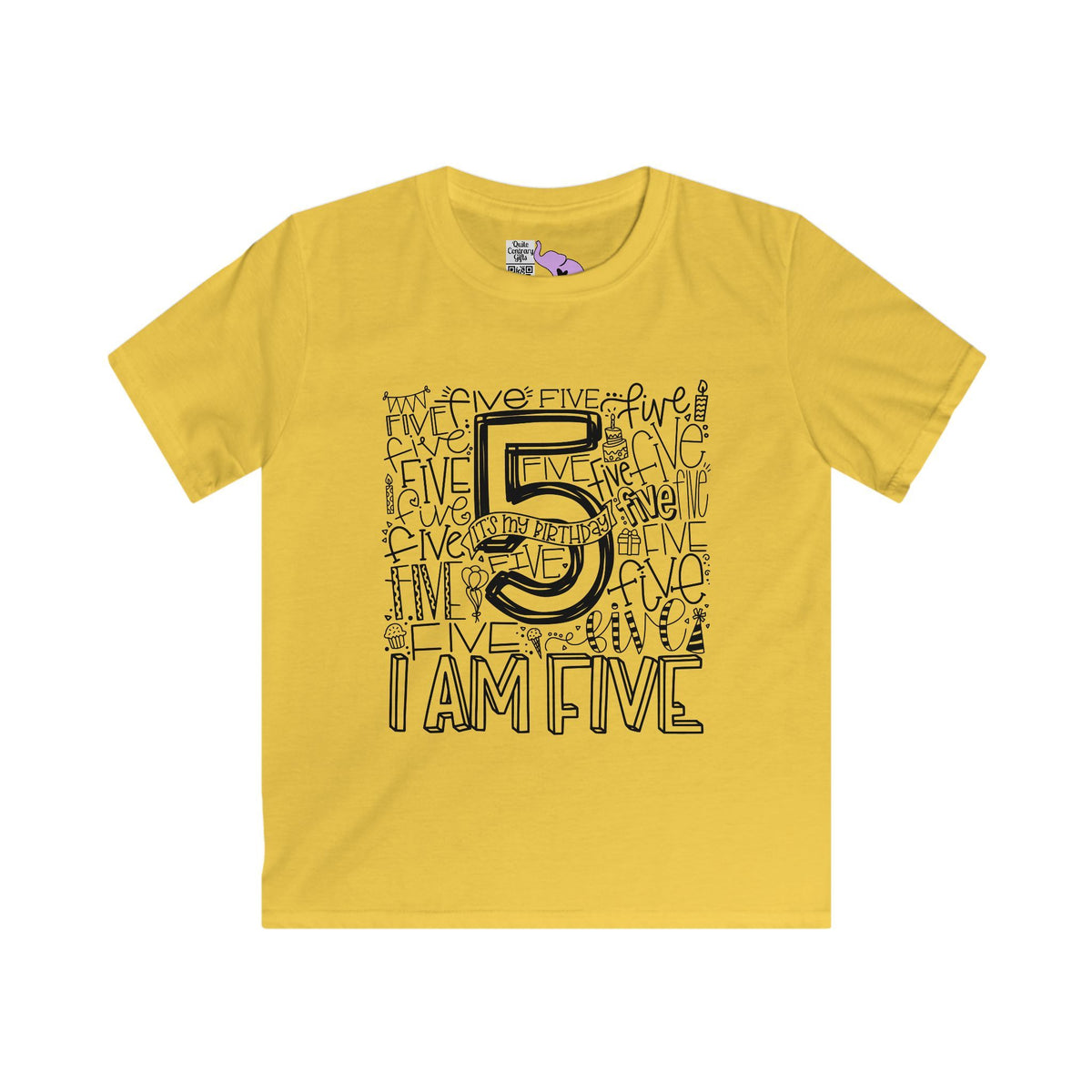 I Am Five Typography Youth Softstyle Tee