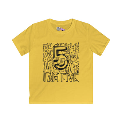 I Am Five Typography Youth Softstyle Tee