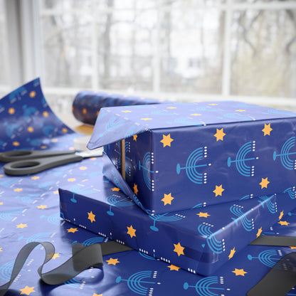 Dk. Blue/Gold Star of David Hanukkah Wrapping Paper