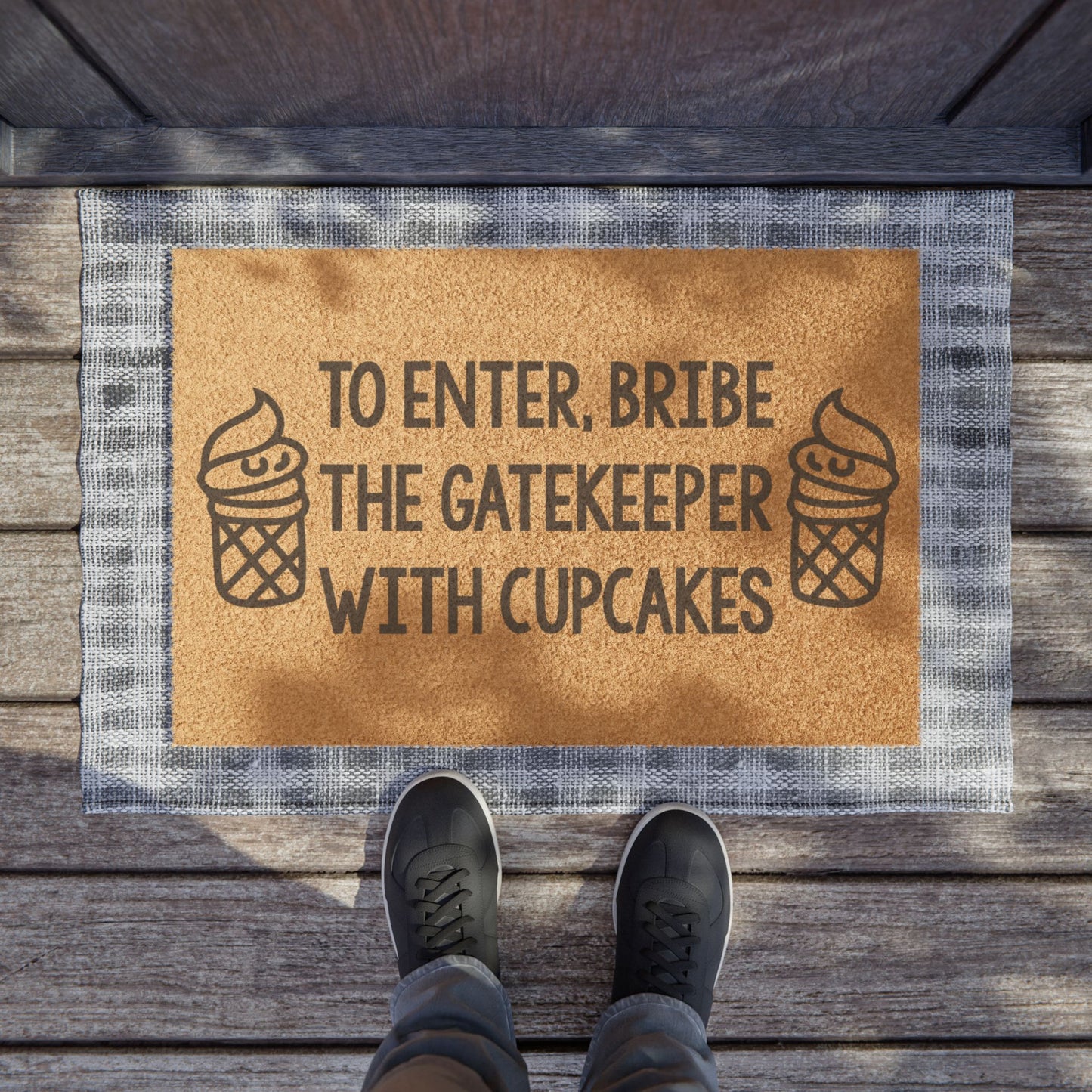 To Enter, Bribe The Gatekeeper with Cupcakes Coconut Fiber Doormat