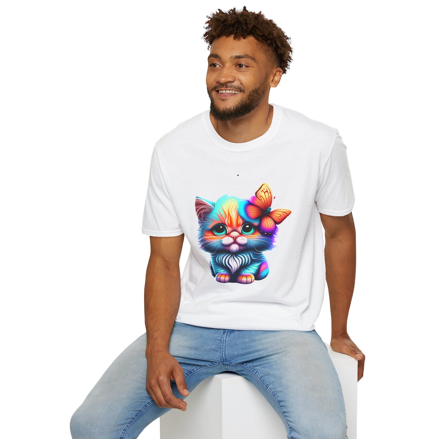 Cute Colorful Kitten w/Butterfly T-shirt