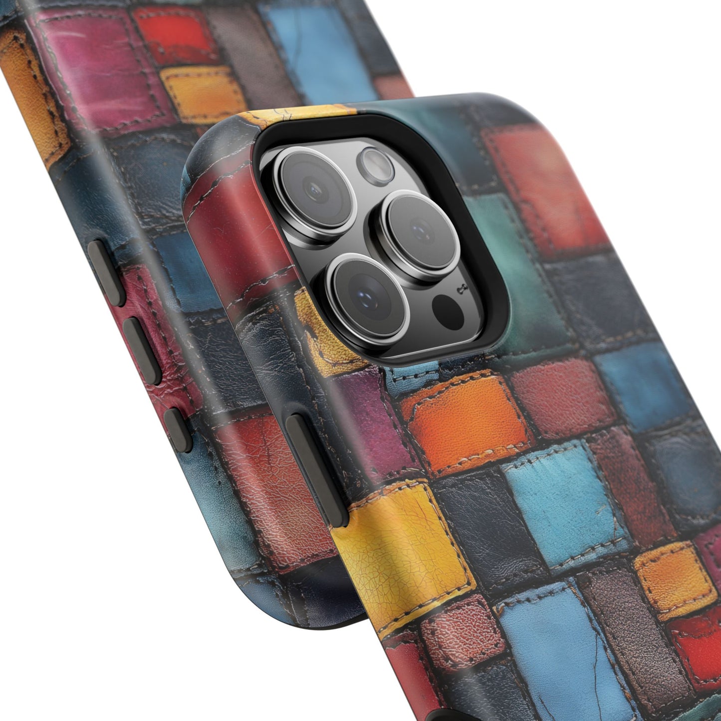 Coloerful Leather Patchwork MagSafe® Compatible Tough Case for iPhone