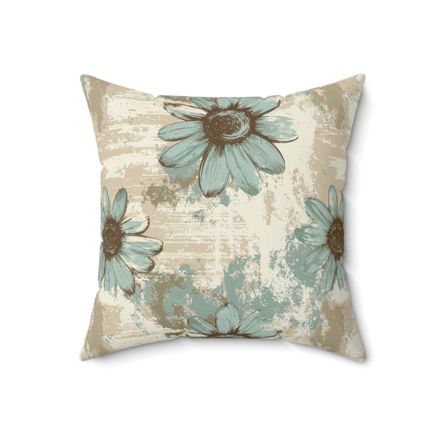 Rustic Teal Daisy Throw Pillow