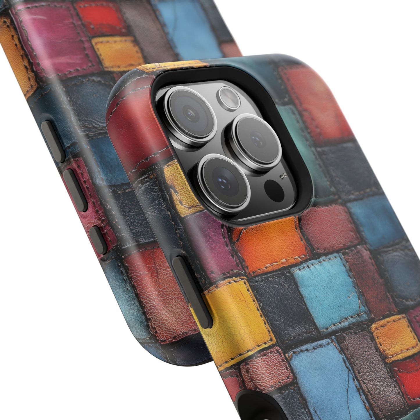 Coloerful Leather Patchwork MagSafe® Compatible Tough Case for iPhone