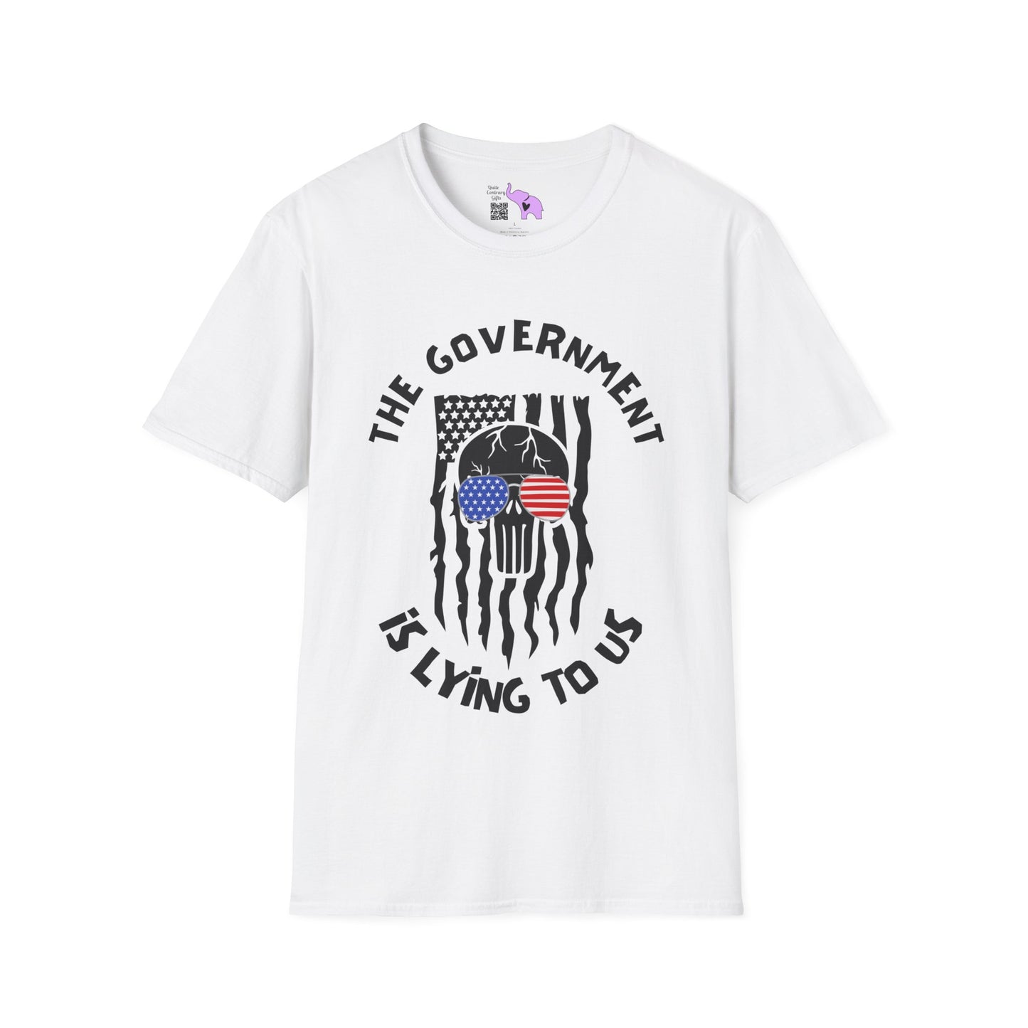 The Government is Lying To Us Skull w/Glasses over Flag T-shirt