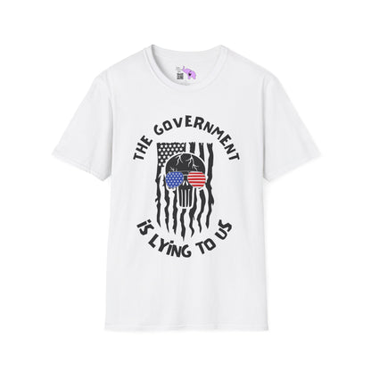 The Government is Lying To Us Skull w/Glasses over Flag T-shirt