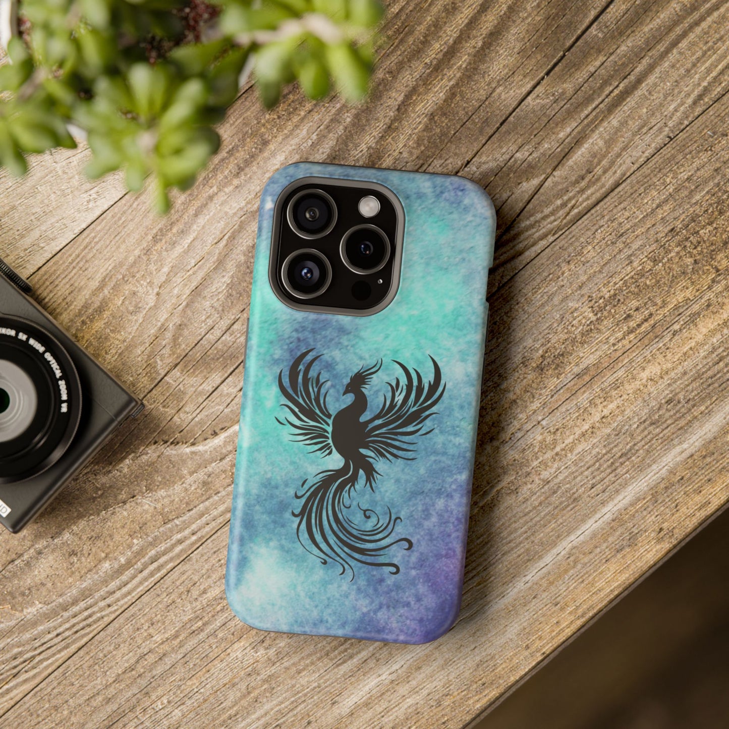 Phoenix Silhouette Over Teal Nebula MagSafe® Compatible Tough Case for iPhone