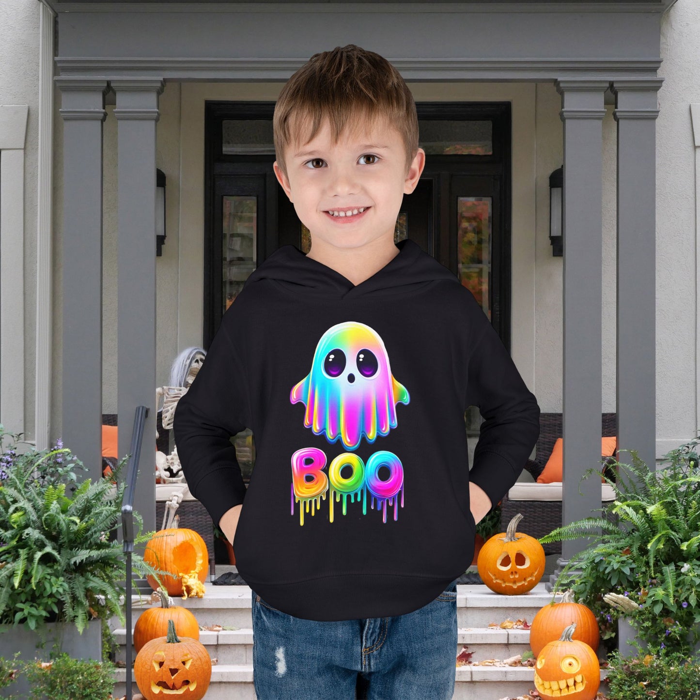 Neon Ghostly Boo Toddler Hoodie