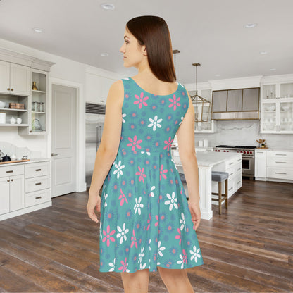 Teal Daisy Women's Skater Dress - Fun Spring Floral Dress for Every Occasion