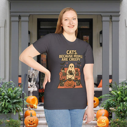 Cats, Because People Are Creepy (Halloween) Adult T-shirt