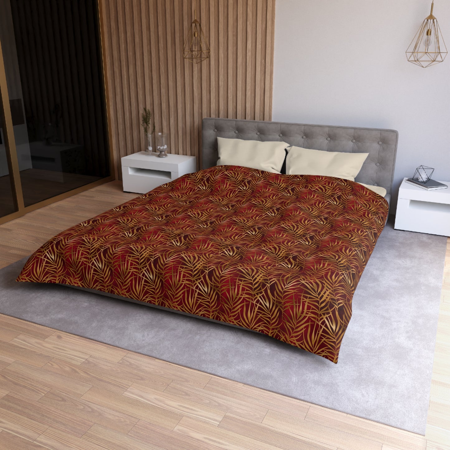 Crimson Palm Veil Duvet Bedding Set