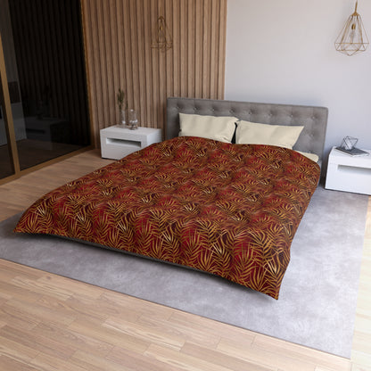 Crimson Palm Veil Duvet Bedding Set