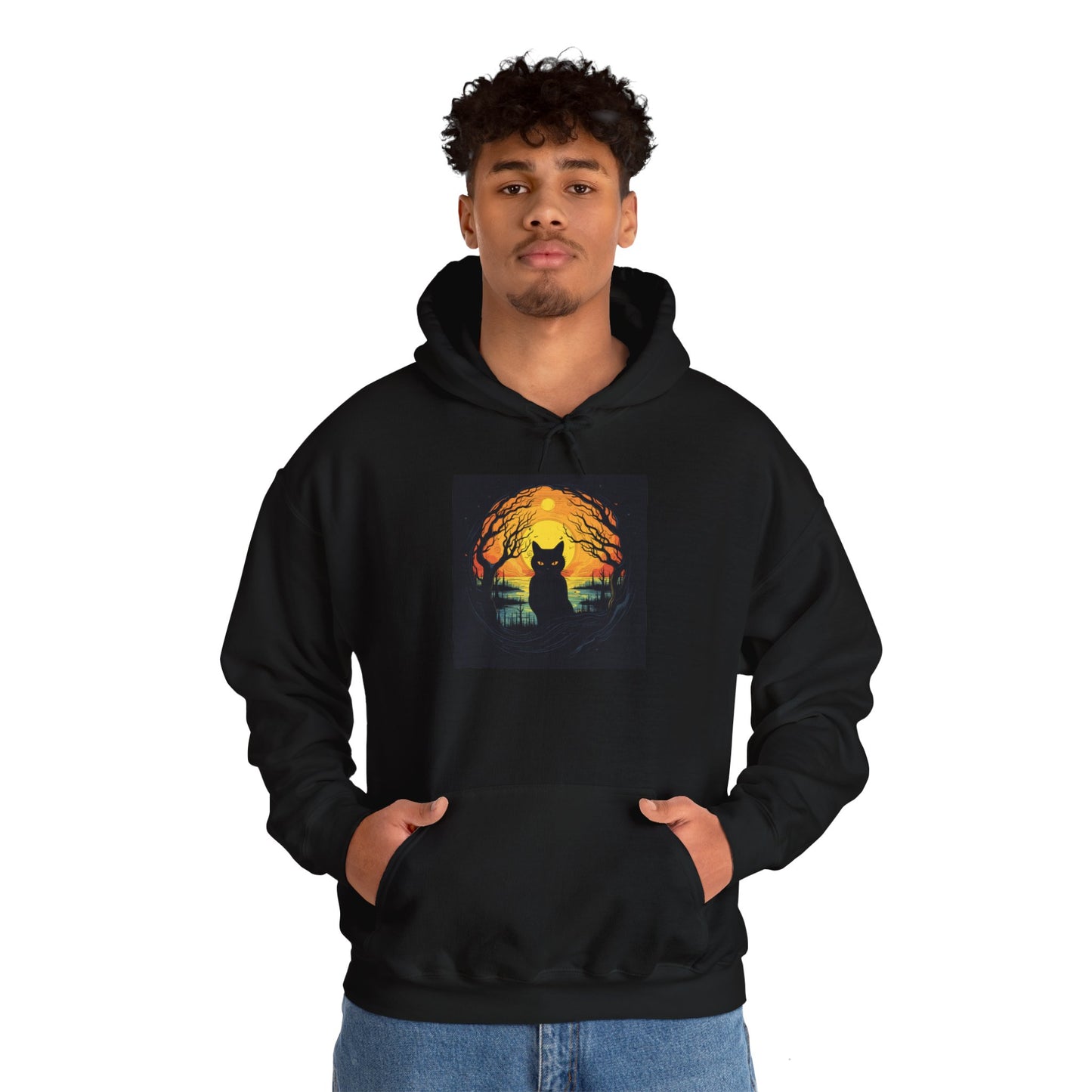 Creepy Black Cat 6 Heavy Blend™ Hooded Sweatshirt