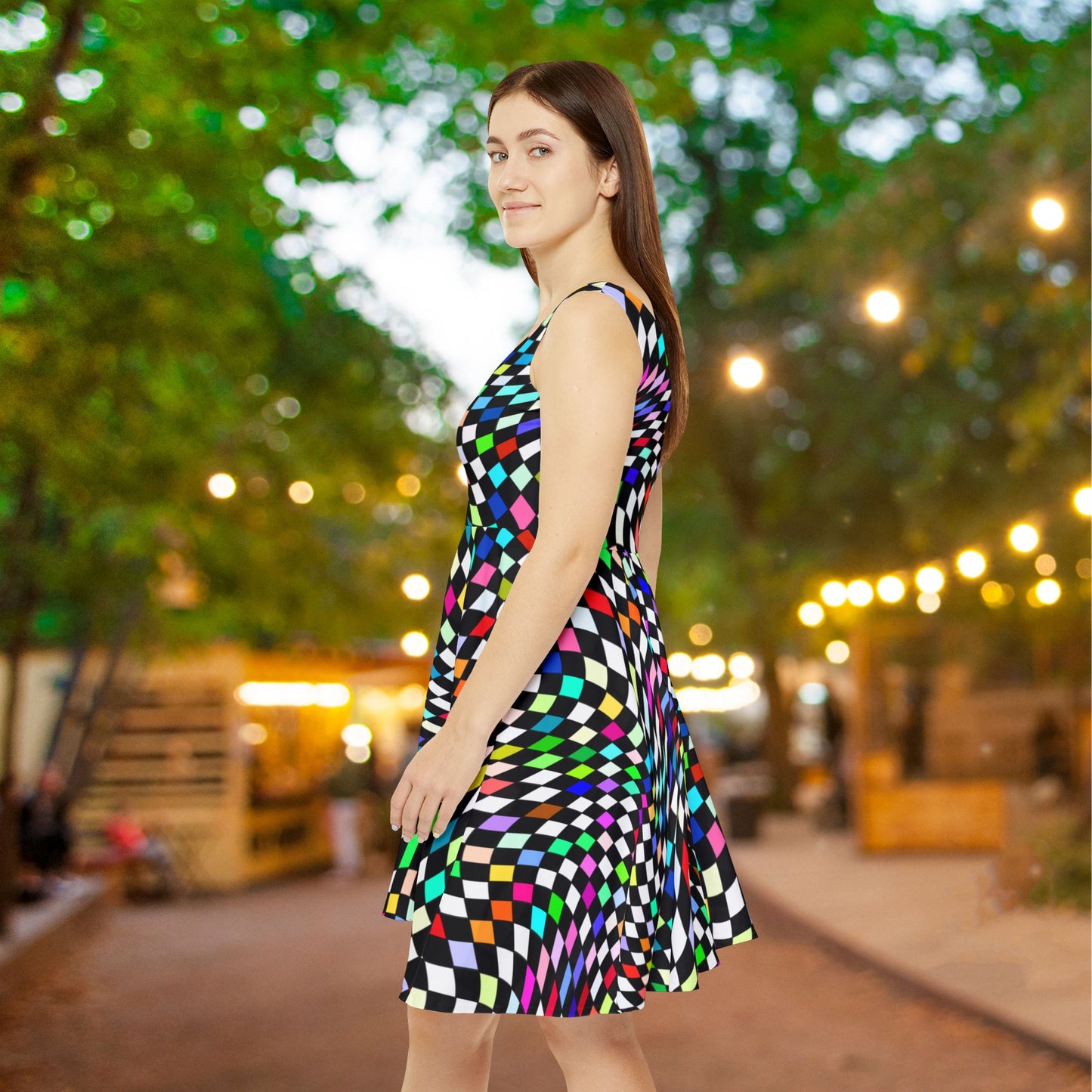 Warped Colorful Checkered Women's Skater Dress
