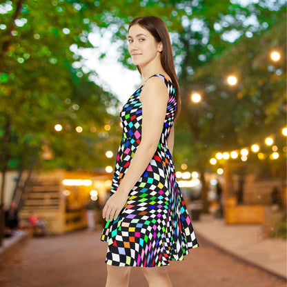 Warped Colorful Checkered Women's Skater Dress