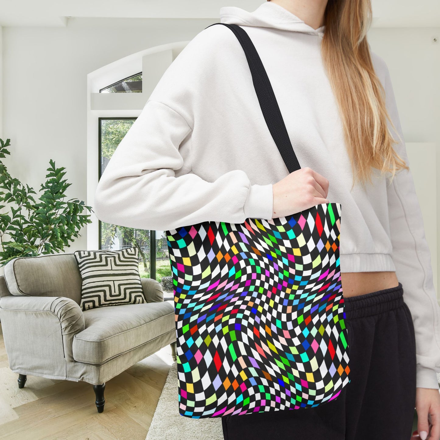 Warped Colorful Checkered Canvas Tote Bag