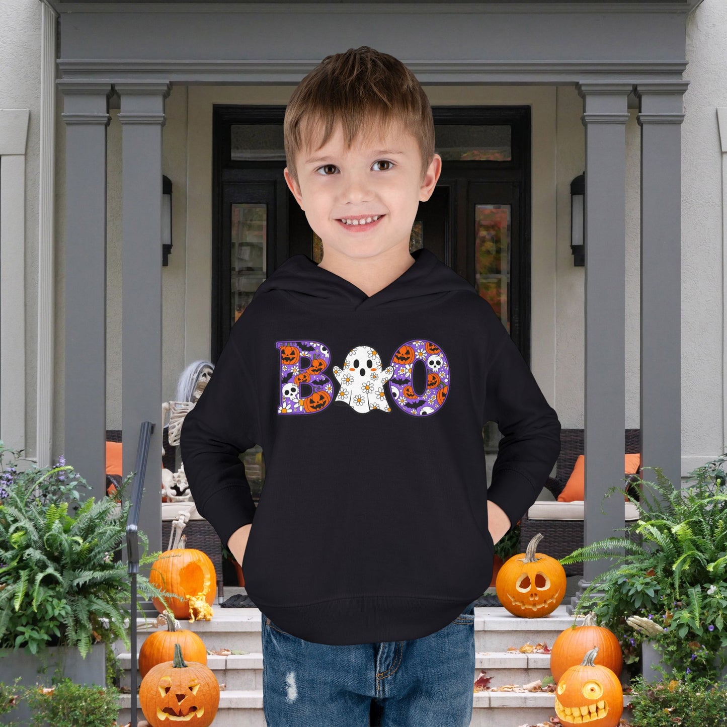 Cute Floral Boo w/Ghost Toddler Hoodie