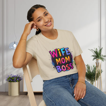 Wife Mom Boss (Primary Colors) Adult T-shirt