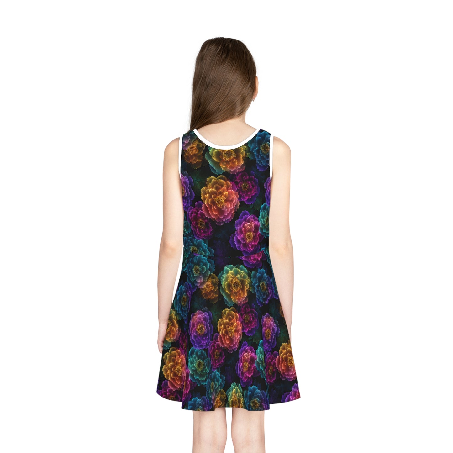 Neon Whisper Blooms Girls' Sleeveless Sundress