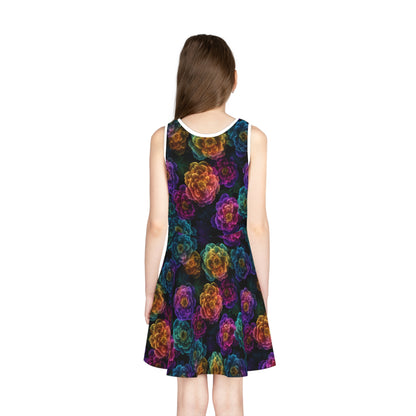 Neon Whisper Blooms Girls' Sleeveless Sundress
