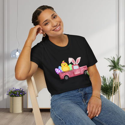 Easter Chick & Eggs In Vintage Truck Adult T-shirt