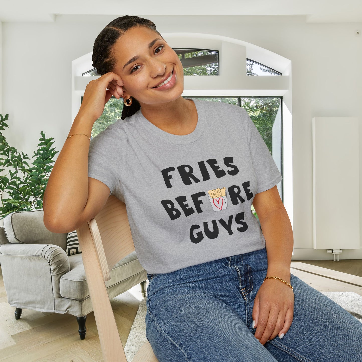 Fries Before Guys Adult T-shirt