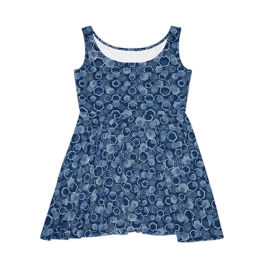 Blue Hexagons Women's Skater Dress