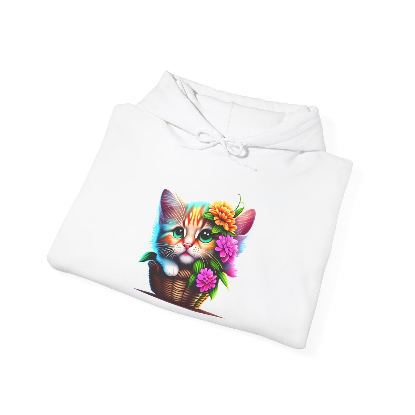 Cute Colorful Kitten in Flowers Heavy Blend™ Hooded Sweatshirt