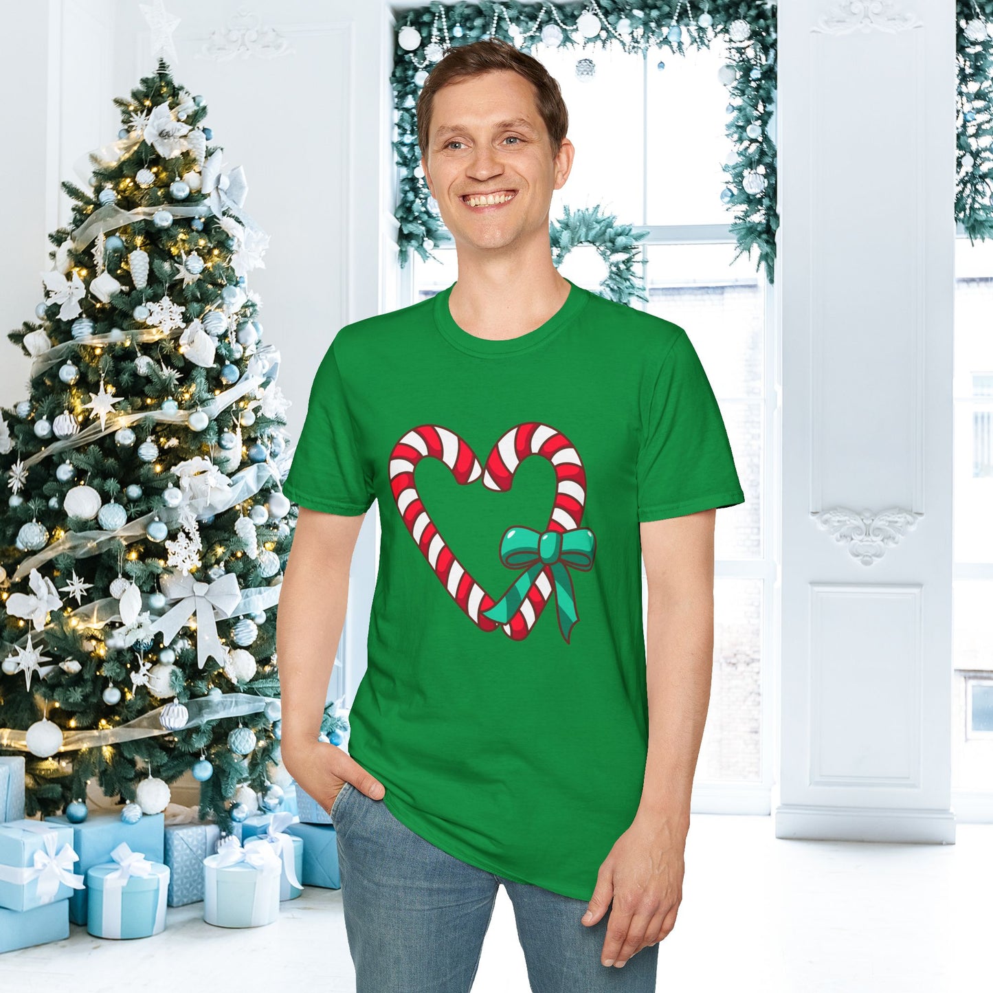 Candy Cane Heart Adult T-shirt