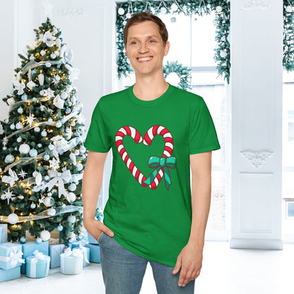 Candy Cane Heart Adult T-shirt