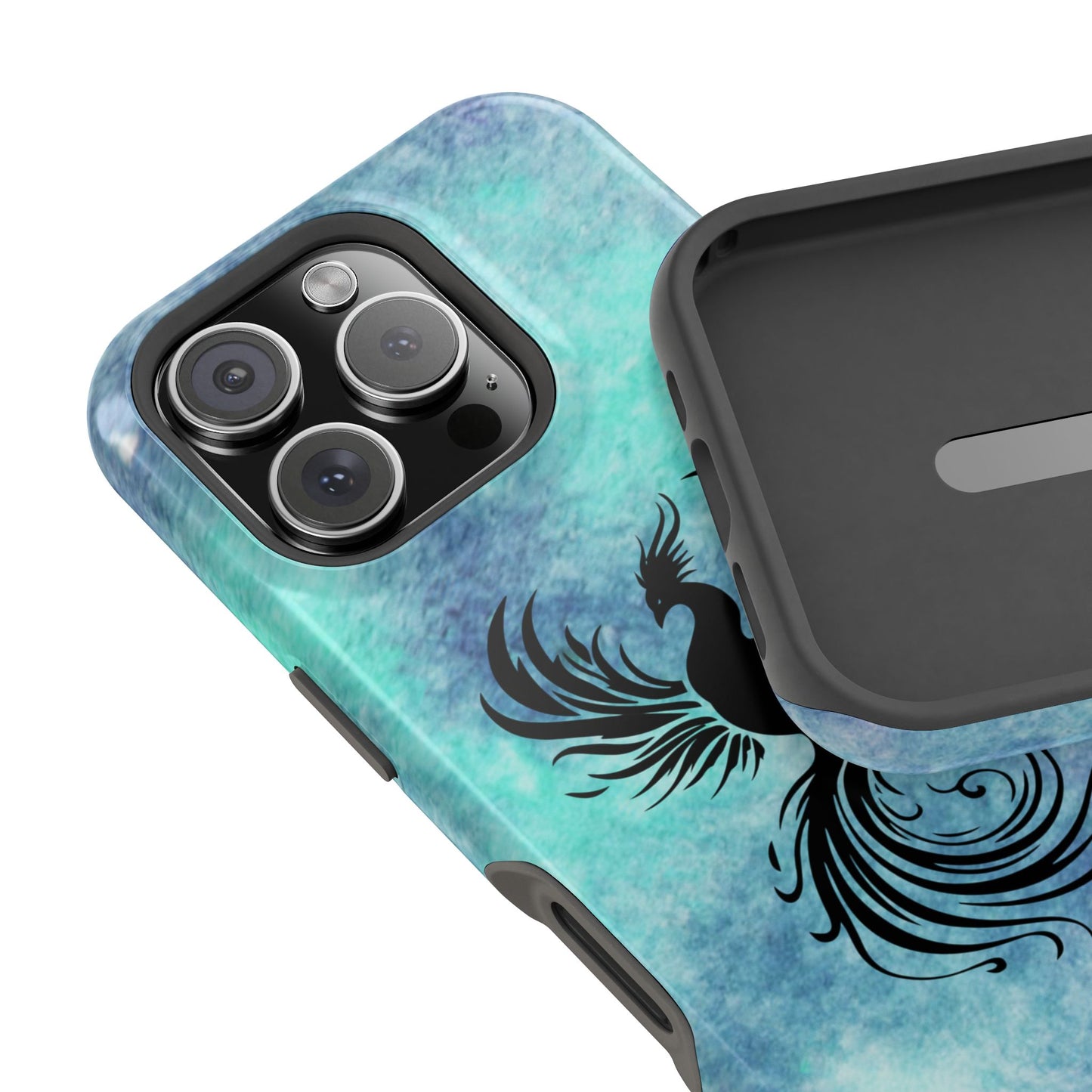 Phoenix Silhouette Over Teal Nebula MagSafe® Compatible Tough Case for iPhone