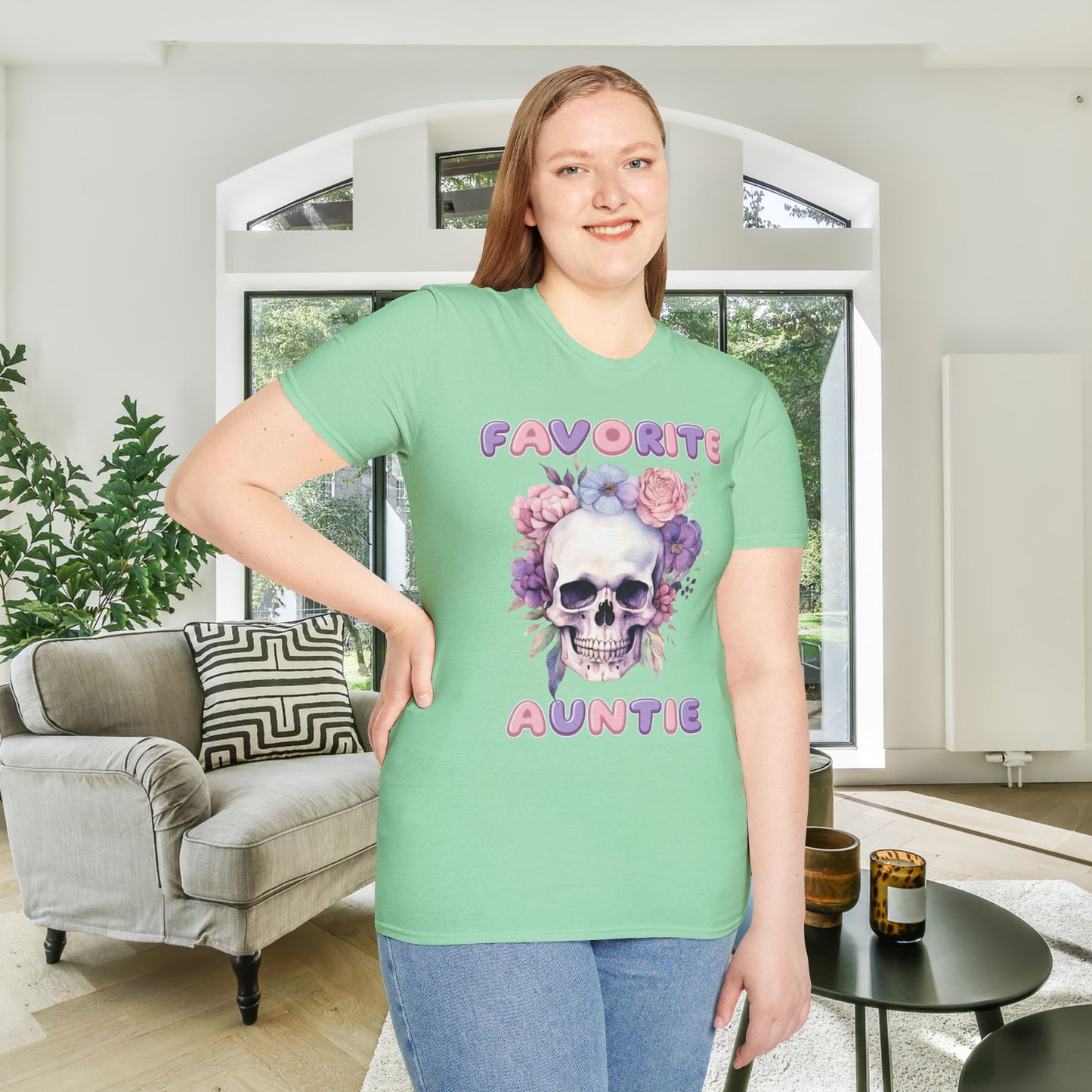 Favorite Auntie Skull Purple/Pink Adult T-shirt