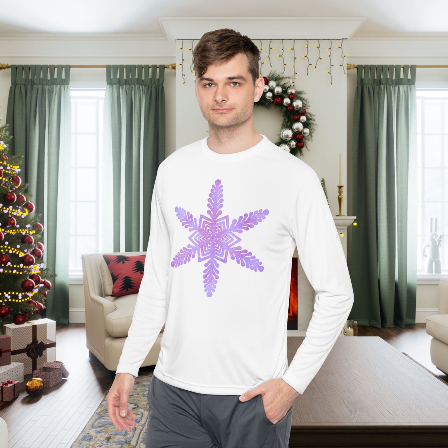 Large Snowflake 2 Adult Long Sleeve Tee