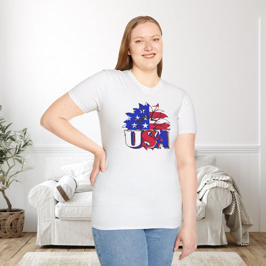 USA Red, White, and Blue Flag Sunflower Adult T-shirt