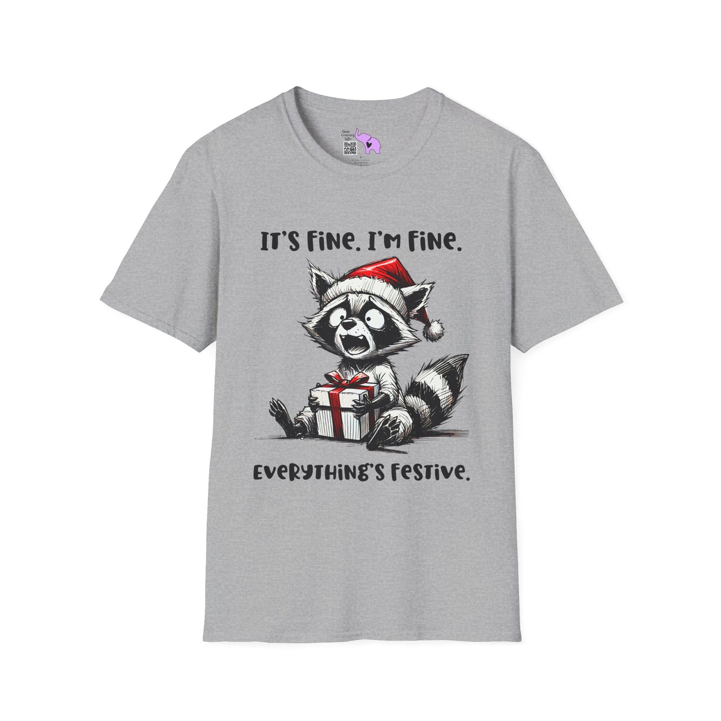 It's Fine I'm Fine Everything's Festive (Racoon) Adult T-shirt