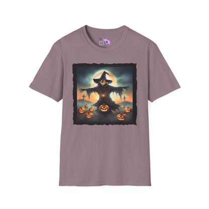 Halloween Scarecrow w/Pumpkins 2 Adult T-shirt