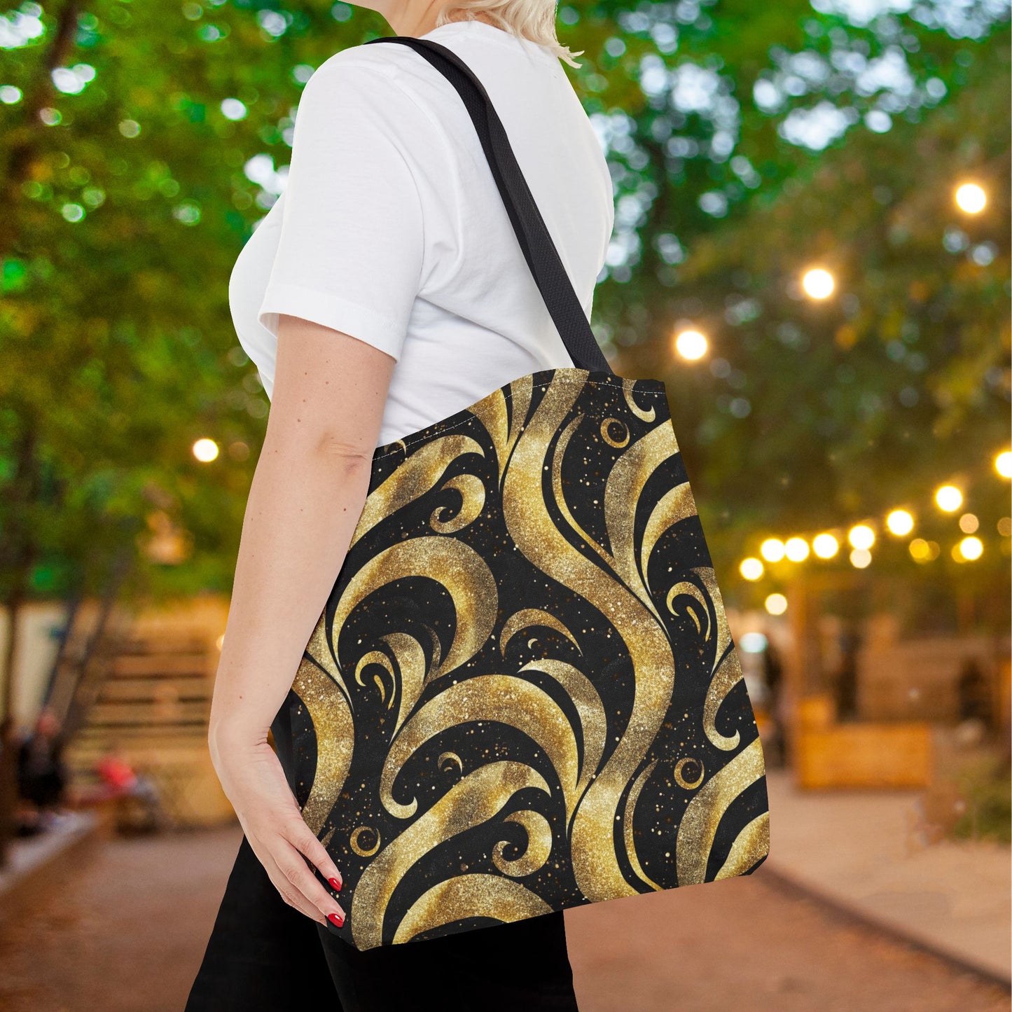 Black & Gold Luxe Swirl Canvas Tote Bag