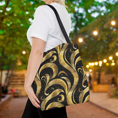 Black & Gold Luxe Swirl Canvas Tote Bag