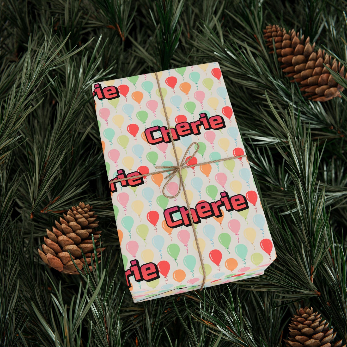 Simple Birthday Balloons Custom Name Wrapping Paper (Cherie)