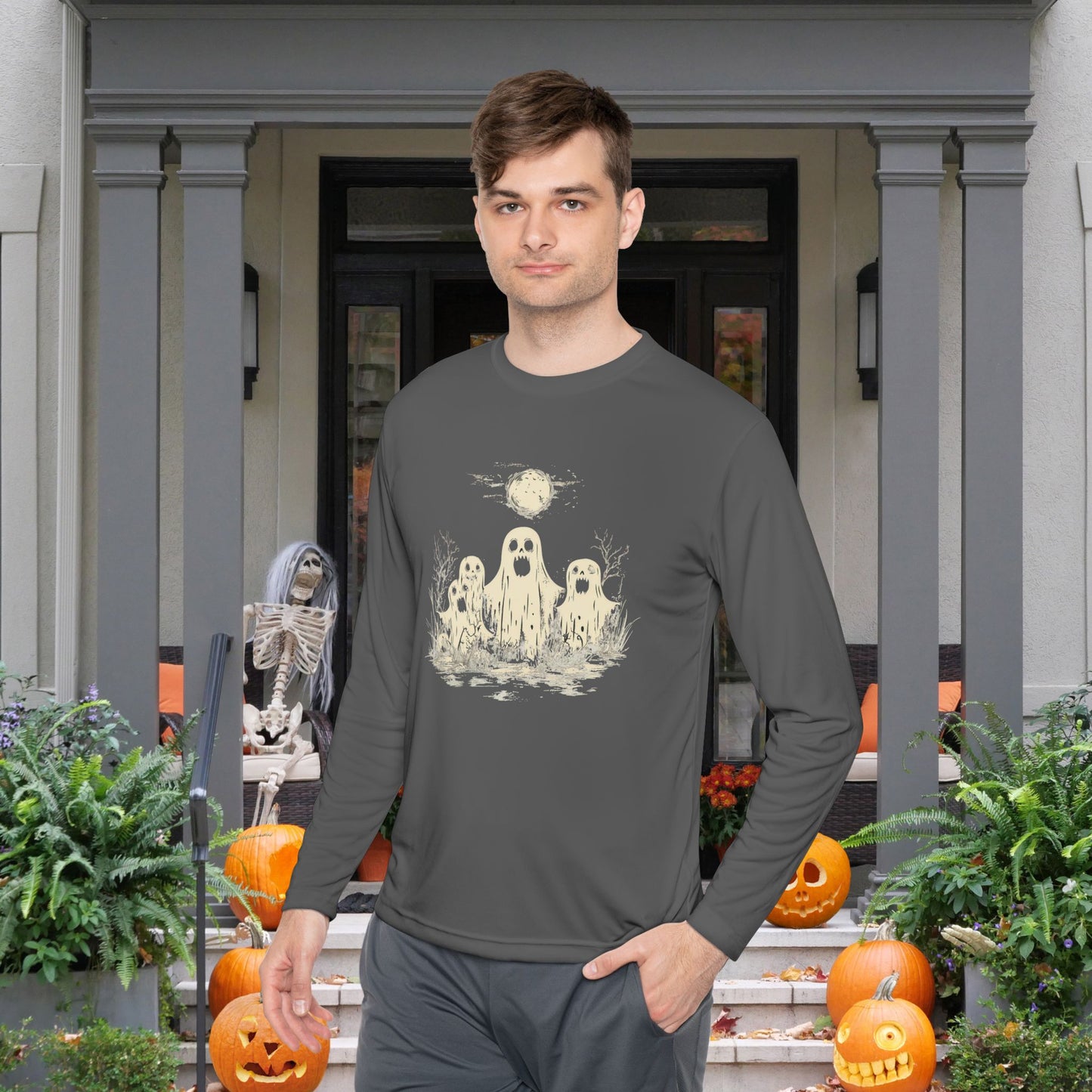 Creepy Ghost Trio Adult Long Sleeve Tee