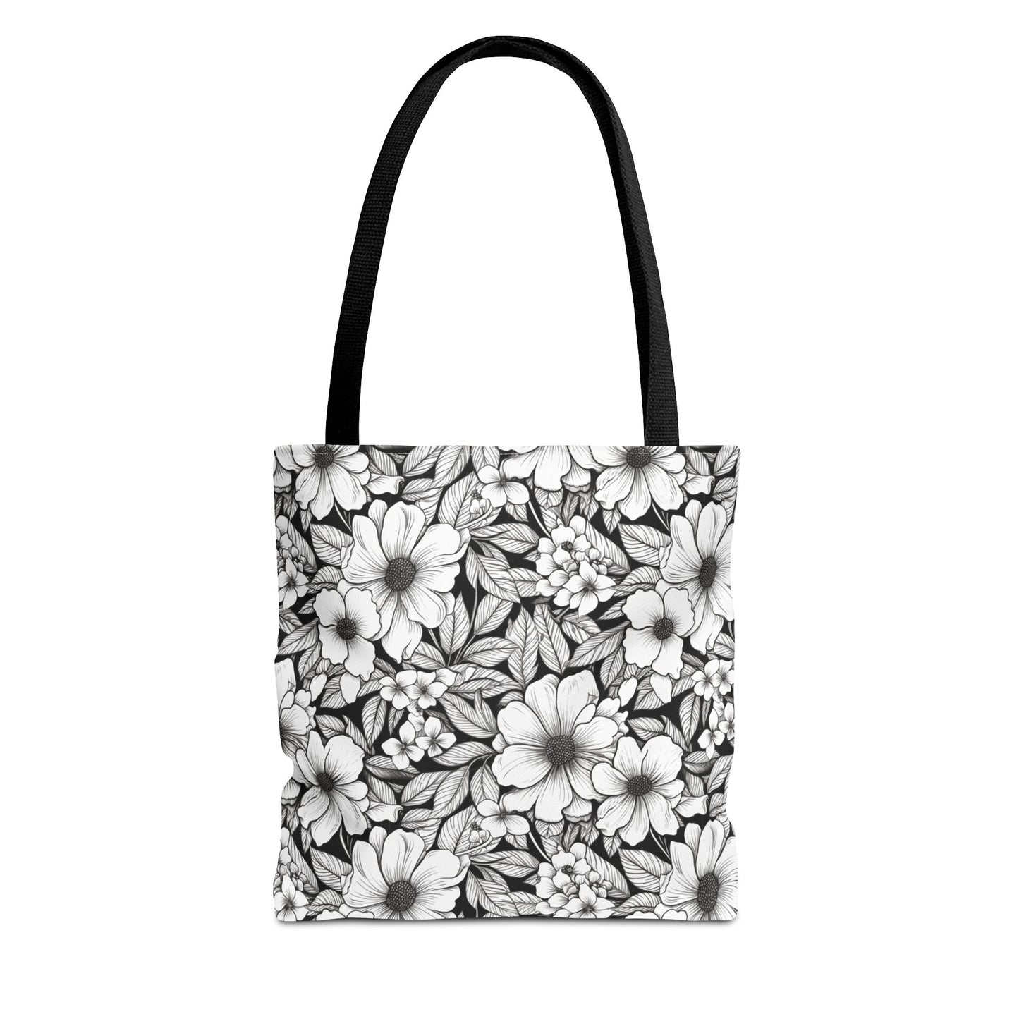 Black & White Forget-Me-Nots Canvas Tote Bag